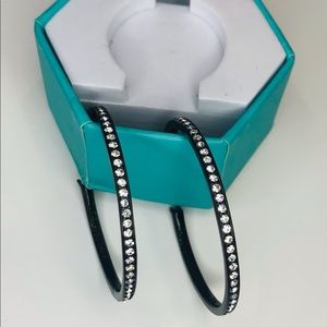 Origami Owl black hoop earrings with clear crystals